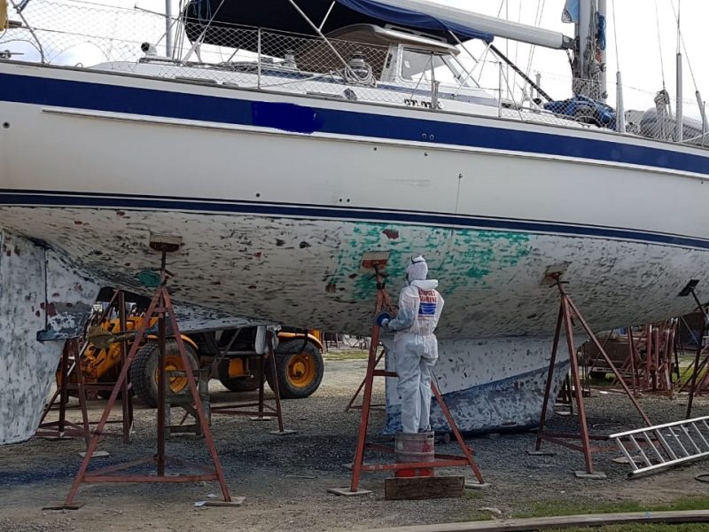 Stripping off entire antifouling on the bottom, apply new epoxy and finish with antifouling