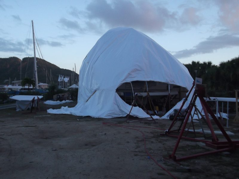 60ft Sunseeker Boat being sprayed in a tent